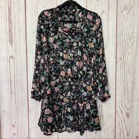 Banana Republic Dresses & Skirts - Banana Republic Women’s S Small Ruffle Hem Floral Dress Semi Sheer Long Sleeve
